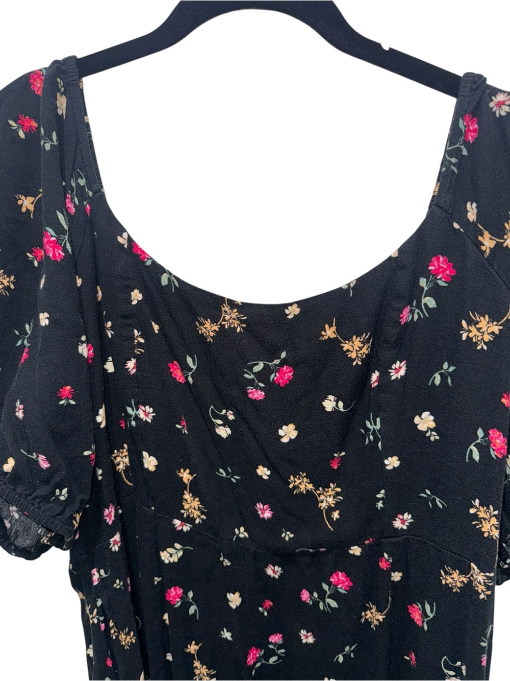 Old Navy Black Floral Puff Sleeve Smocked Midi Dress XL - Picture 5 of 8